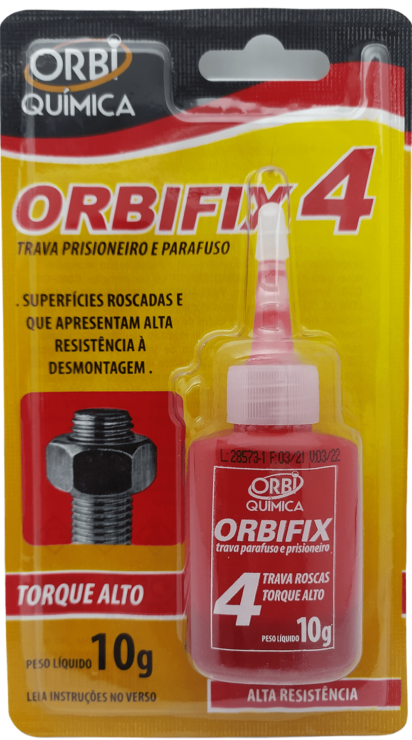 TRAVA PARAFUSO PRISIONEIRO  PORCAS SUPERFICIES ROSCADAS COR VERMELHA PREENCHE AS FOLGAS EXISTENTES ENTRE AS PEÇAS ALTO TORQUE FOLGA MAXIMA 0.20MM DE ALTA RESISTENCIA E VISCOSIDADE A DESMONTAGEM ORBIFIX 4  10G  ATB03711