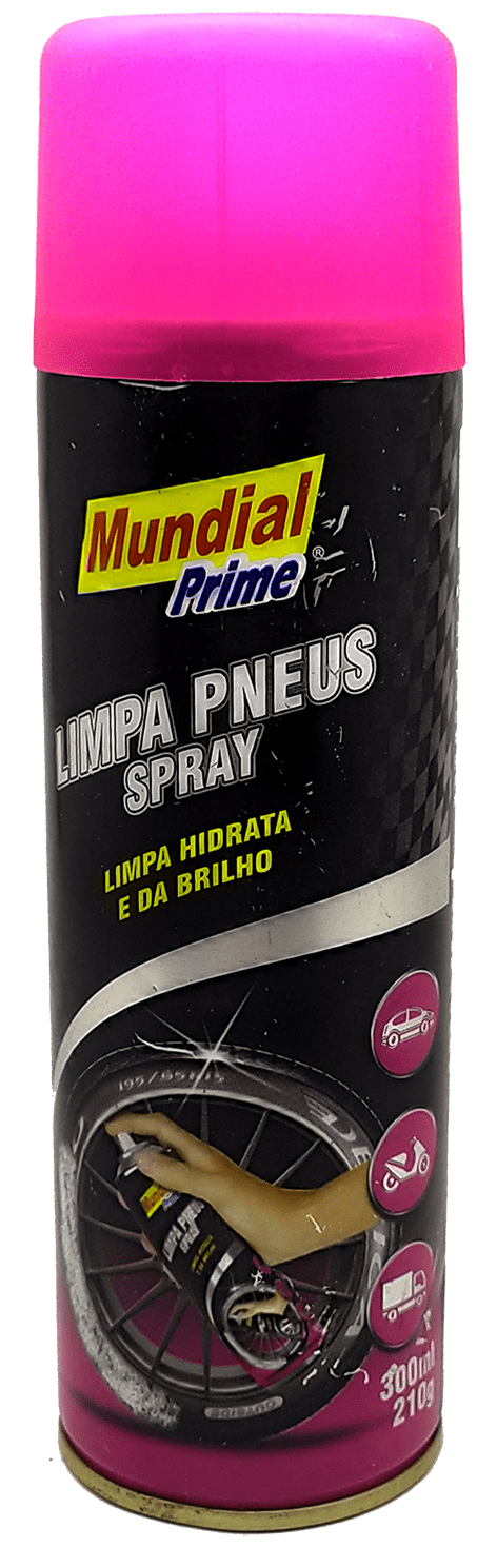 LIMPA PNEUS TAPETES SPRAY PRETINHO HIDRATA E DA BRILHO AGITE ANTES DE USAR 300ML 210G MARCA MUNDIAL AE04000001 QMC8113