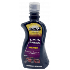 LIMPA PNEUS E ARTIGOS DE BORRACHAS  PRETINHO PREMIUM  PROTEGE CONSERVA E DA BRILHO DEIXA UMA CAMADA PROTETORA EVITANDO O RESECAMENTO DOS MESMOS 500ML MARCA RADNAQ 8090 MAX019