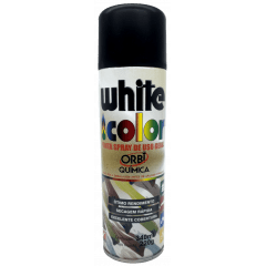 TINTA SPRAY USO GERAL PRETO FOSCO WHITE COLOR OTIMO RENDIMENTO SECAGEM RAPIDA EXCELENTE COBERTURA  AGITE BEM A EMBALAGEM ANTES DE APLICAR O PRODUTO 340ML 220G MARCA ORBI 6690 QMC7057