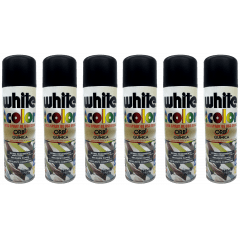 TINTA SPRAY USO GERAL PRETO FOSCO WHITE COLOR OTIMO RENDIMENTO SECAGEM RAPIDA EXCELENTE COBERTURA  AGITE BEM A EMBALAGEM ANTES DE APLICAR O PRODUTO 340ML 220G CAIXA COM 06 UNIDADES MARCA ORBI 6690 QMC7057.